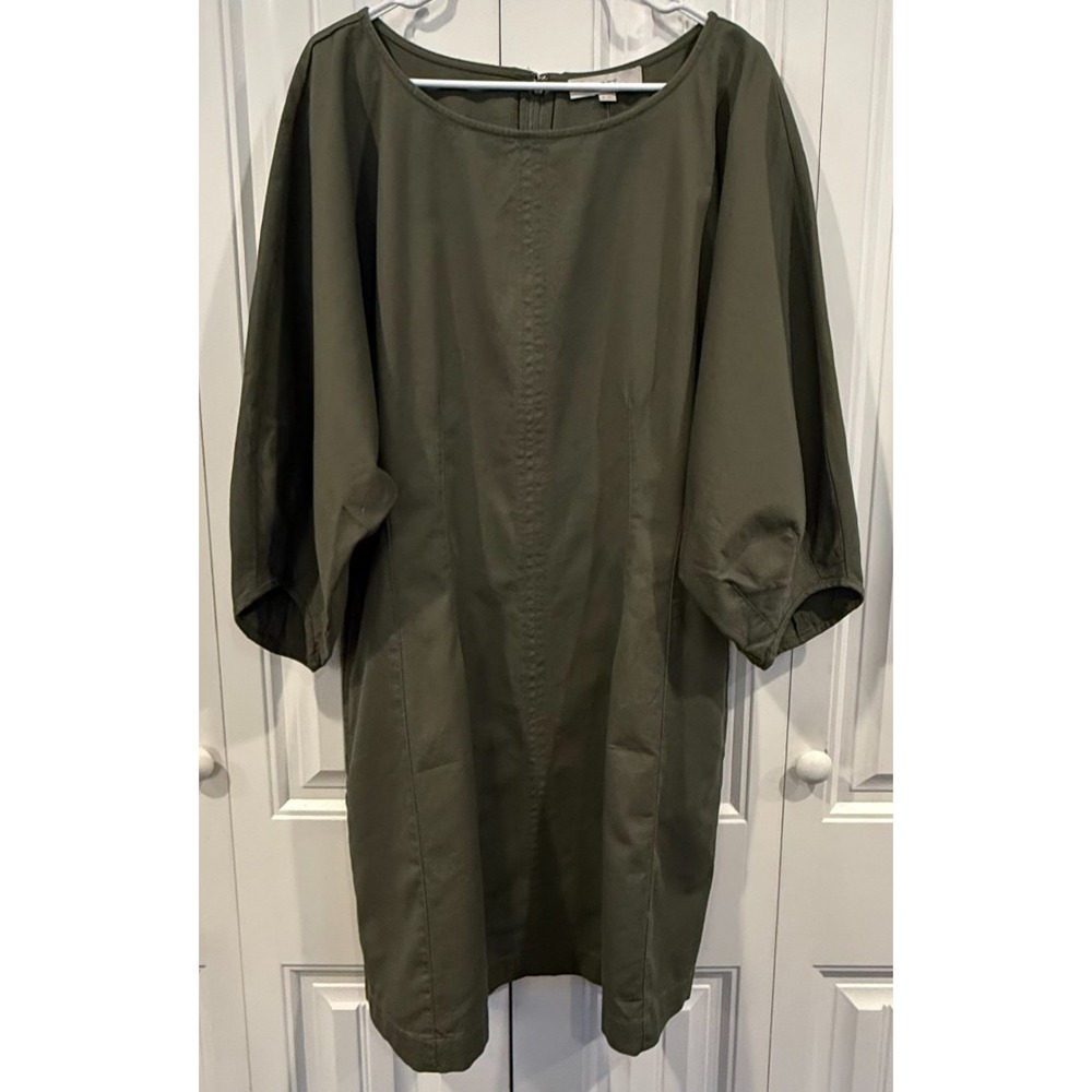 LOFT Women's Plus Size 18 Olive Green Cotton Shift Tunic Dress 3/4 Sleeve